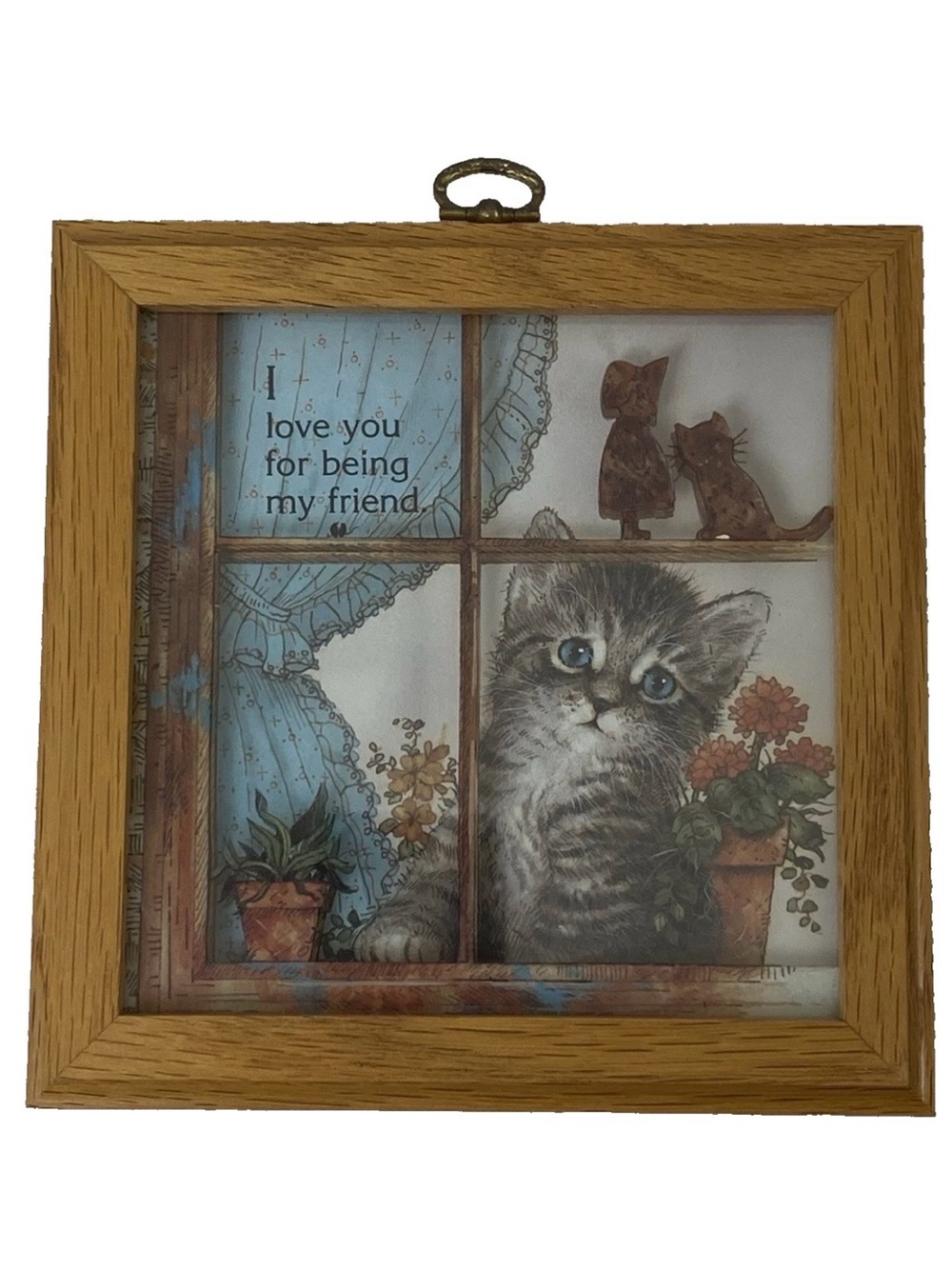 Vintage 80s/90s Gentle Love by Sangray Framed 3D Kitten Art